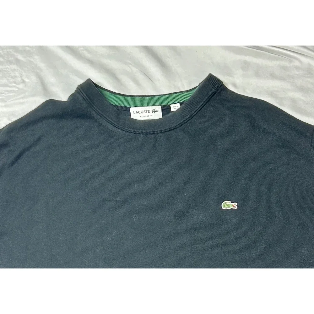 Lacoste Mens Black Regular Fit Crewneck Sweater Embroidered Croc Logo US 4XL FR9